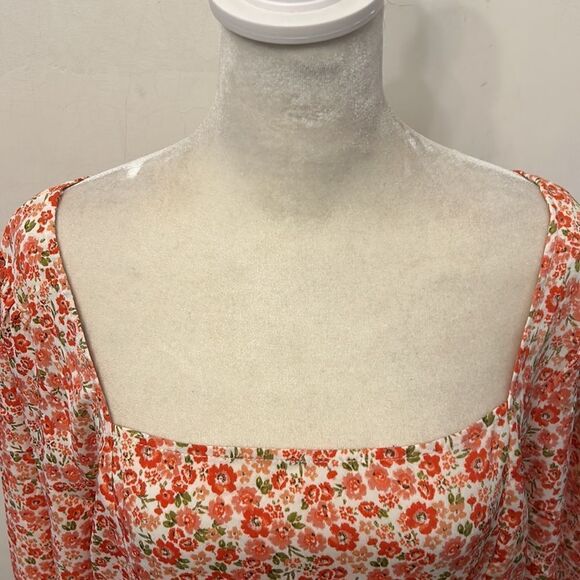 Lush coral floral Fremont puff sleeve smock blouse Size XL New - Picture 8 of 11